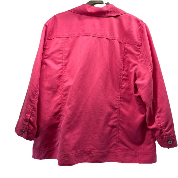 Chicos Jacket Size XL Solid Pink Full Zipper Pockets 3/4 Sleeves Nylon Polyester - Picture 3 of 9